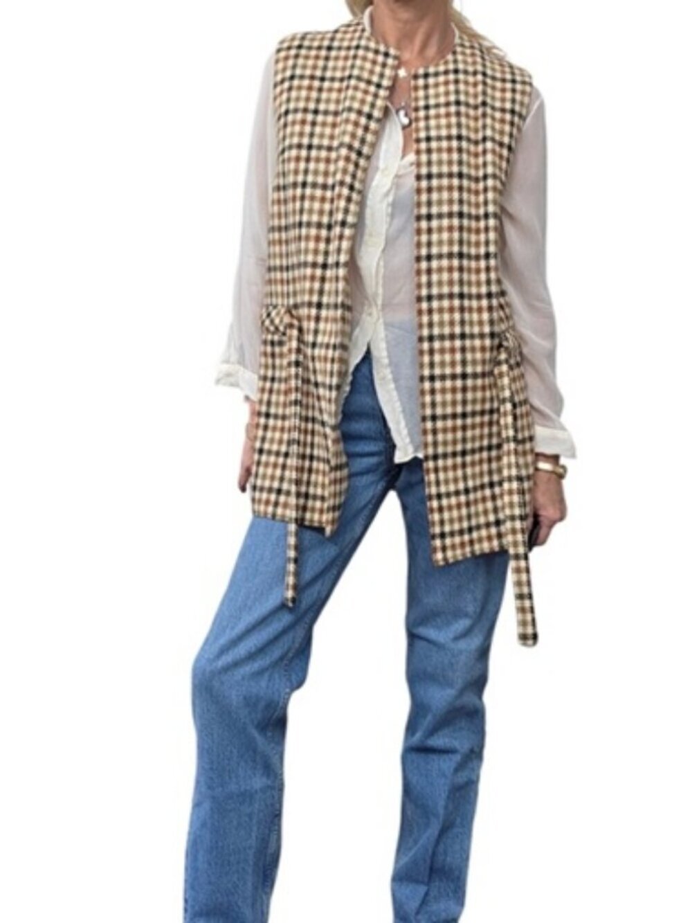 Vintage Jack Winter 100% Wool Houndstooth Belted Vest Size 14